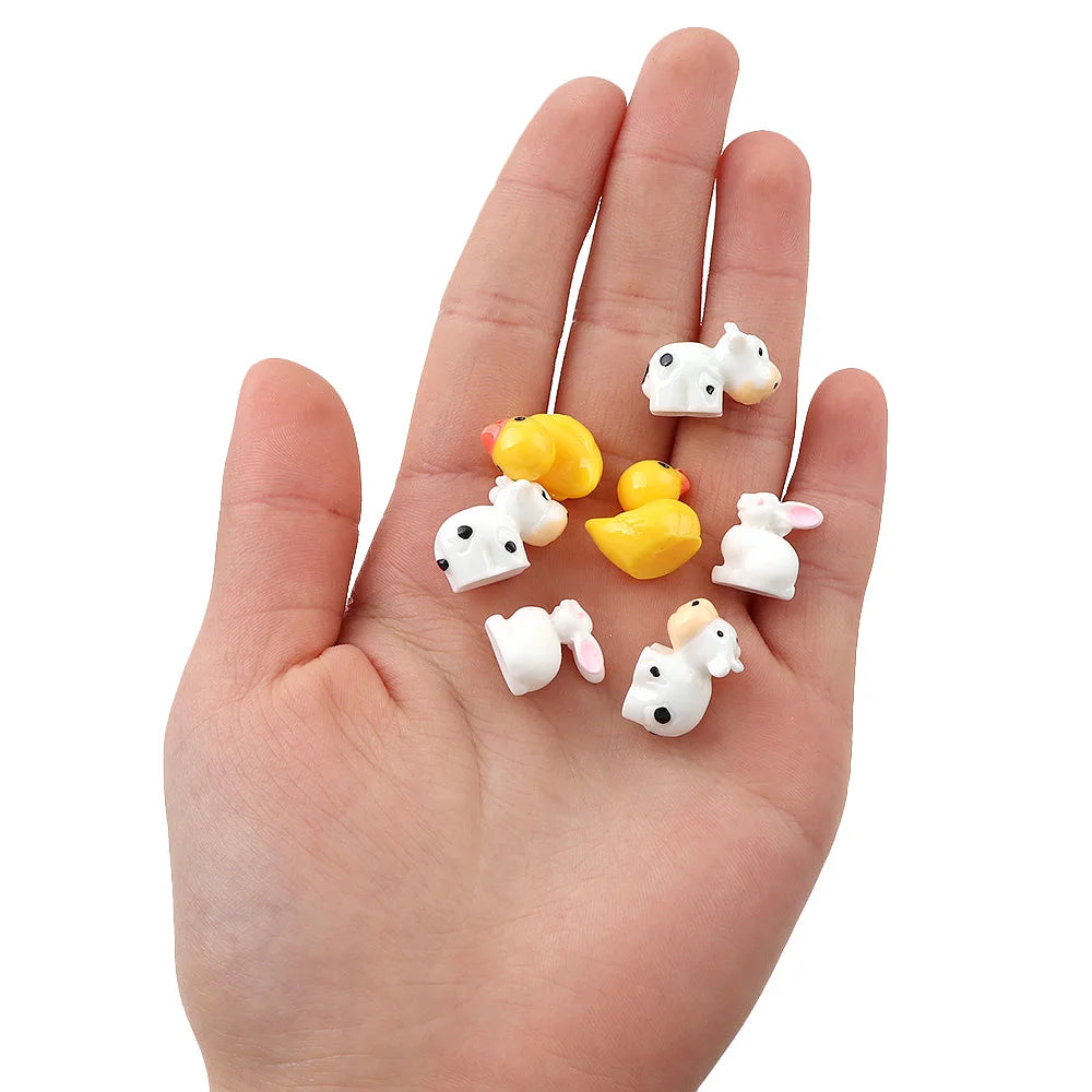 Mini 50pc AnimalResin Duck Rabbit Cows  Flat Back DIY Miniature Artificial Hand Painted Resin Cabochon Craft Play Doll House Toy